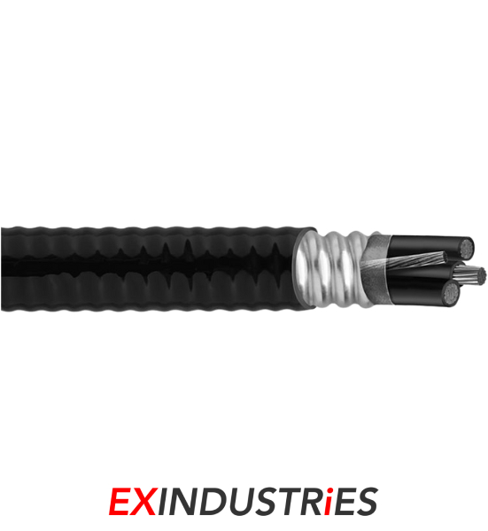 A black and white explosion proof cable featuring a white handle, displayed against a neutral background.